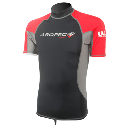 UV αντηλιακή λύκρα με κοντό μανίκι Ανδρική Στενή εφαρμογή Μαύρη/Κόκκινη - Aropec