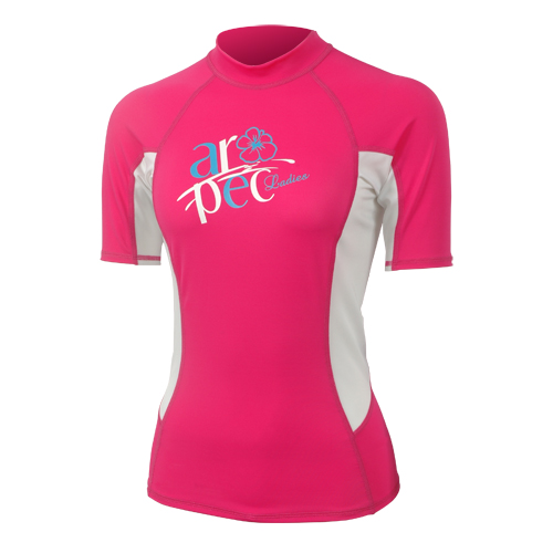 UV αντηλιακή λύκρα με κοντό μανίκι Γυναικεία Στενή εφαρμογή Άσπρη/Φούξια - Aropec