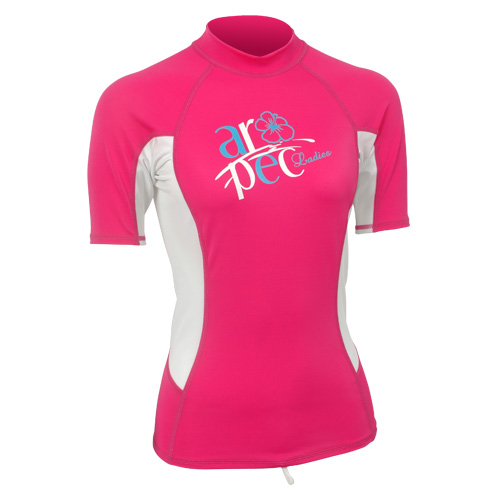 UV αντηλιακή λύκρα με κοντό μανίκι Γυναικεία Στενή εφαρμογή Άσπρη/Φούξια - Aropec