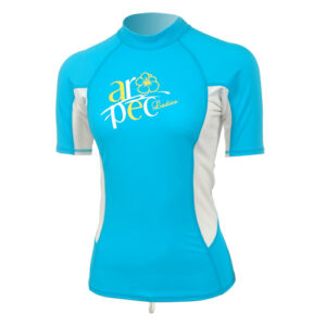 UV αντηλιακή λύκρα με κοντό μανίκι Γυναικεία Στενή εφαρμογή Άσπρη/Τιρκουάζ - Aropec