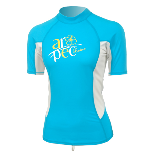 UV αντηλιακή λύκρα με κοντό μανίκι Γυναικεία Στενή εφαρμογή Άσπρη/Τιρκουάζ - Aropec