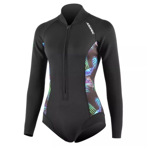 Στολή μαγιό νεοπρέν 2mm Freedive γυναικεία Μαύρη με τύπωμα και φερμουάρ στο στήθος Aropec