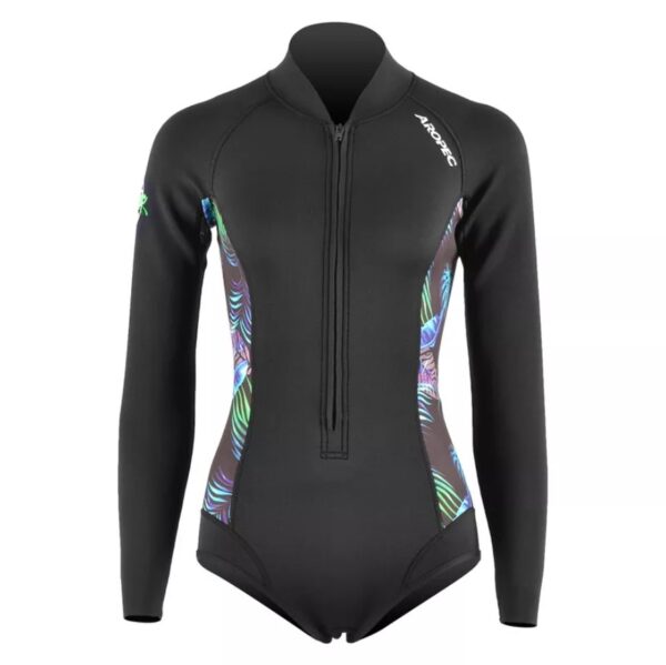 Στολή μαγιό νεοπρέν 2mm Freedive γυναικεία Μαύρη με τύπωμα και φερμουάρ στο στήθος Aropec