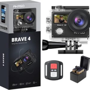Akaso Brave 4 4K30fps 20MP WiFi Action Camera Υποβρύχια (με Θήκη) με WiFi Οθόνη 2" EIS Remote Control 5xZoom 2 Μπαταρίες και Αξεσουάρ